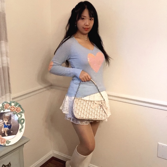 Wild Fox 🦊 Sequin Heart Sky Blue Sweater (Soft) - Picture 5 of 9